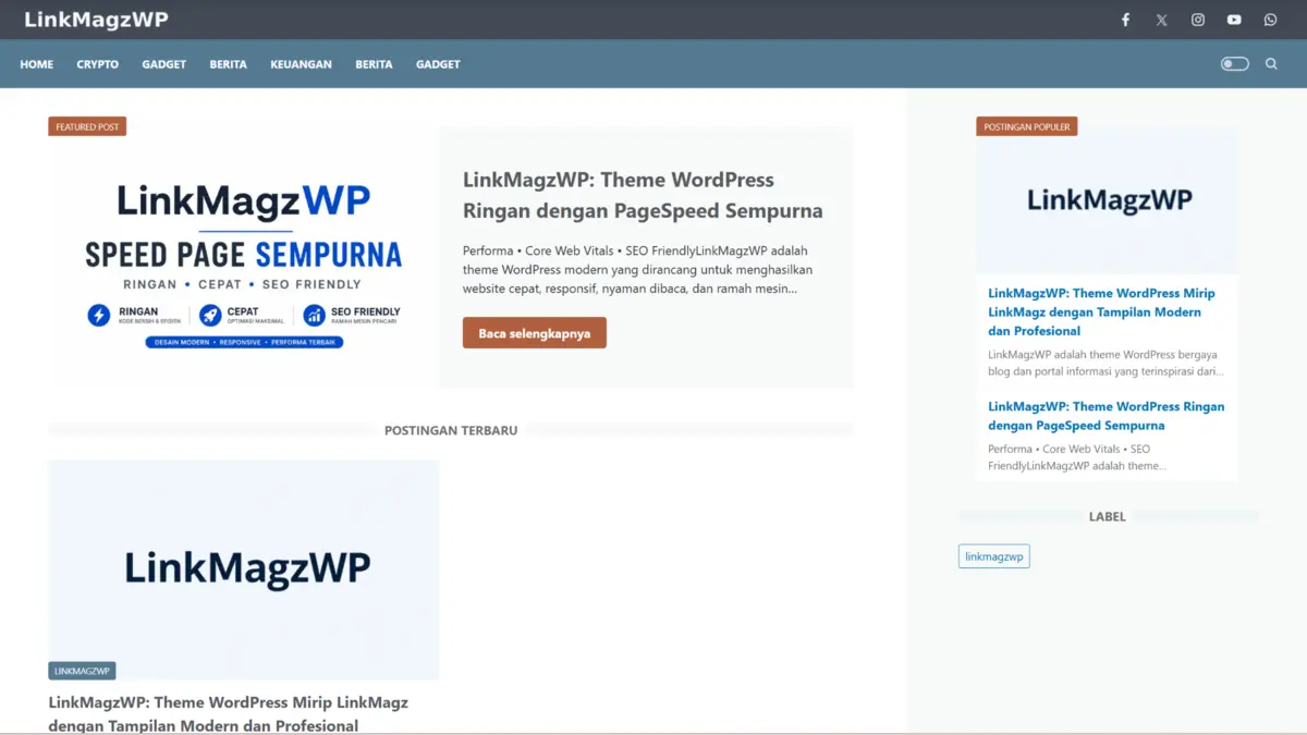 Pratinjau theme LinkMagzWP