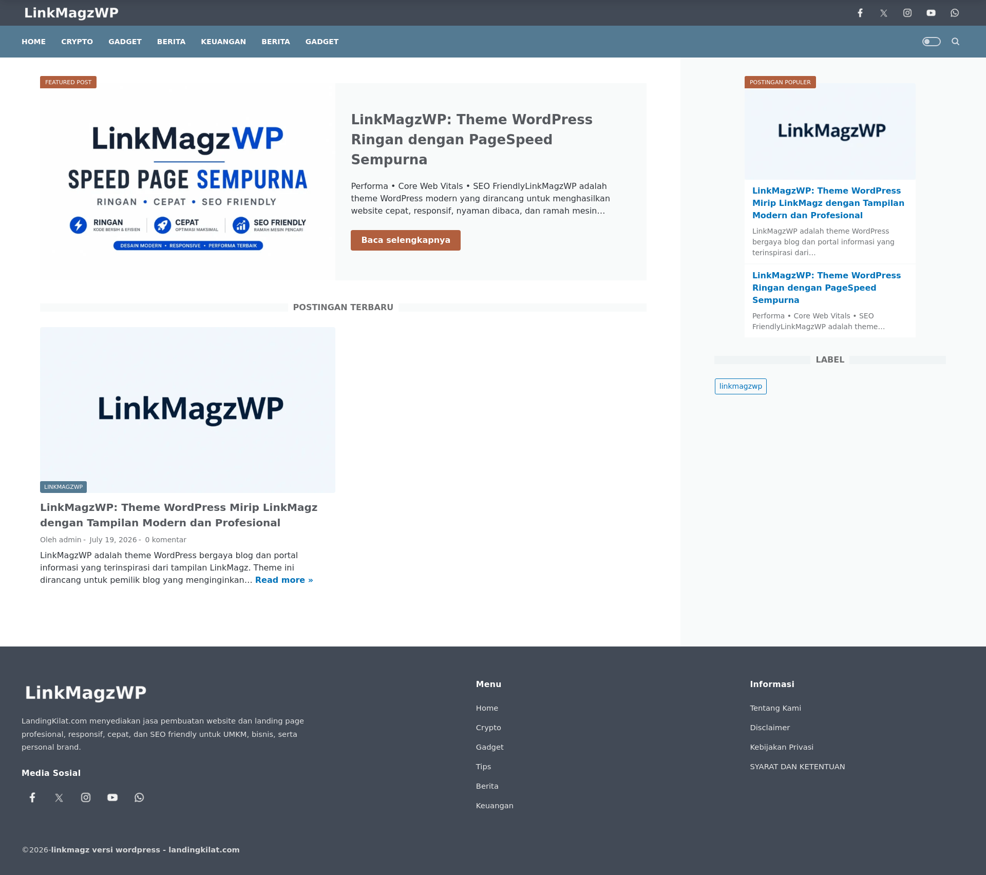 LinkMagz Theme WordPress Ringan dengan PageSpeed Sempurna